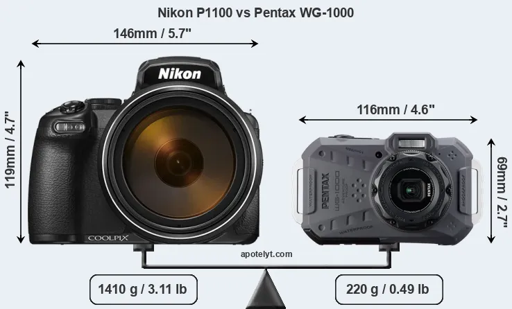 Size Nikon P1100 vs Pentax WG-1000