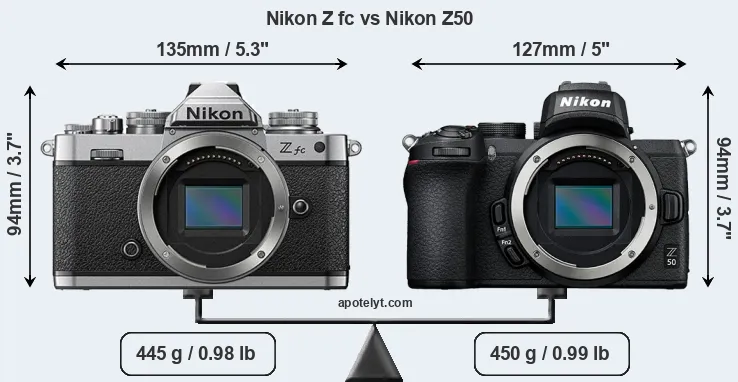 Size Nikon Z fc vs Nikon Z50