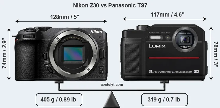Size Nikon Z30 vs Panasonic TS7