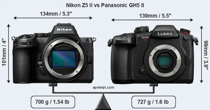 Size Nikon Z5 II vs Panasonic GH5 II