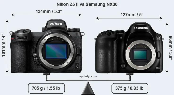 Size Nikon Z6 II vs Samsung NX30