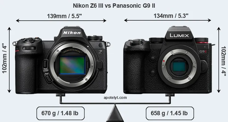 Size Nikon Z6 III vs Panasonic G9 II