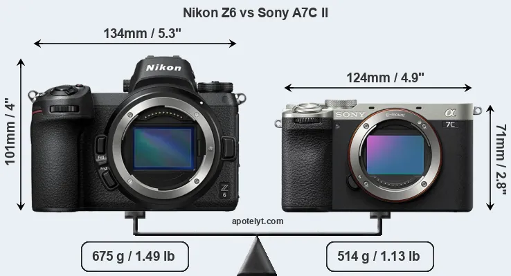 Size Nikon Z6 vs Sony A7C II