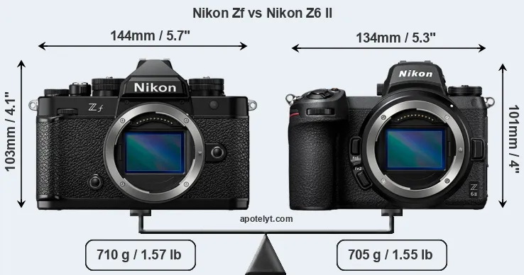 Size Nikon Zf vs Nikon Z6 II