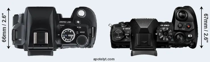 Compare E-500 versus E-M1 II top