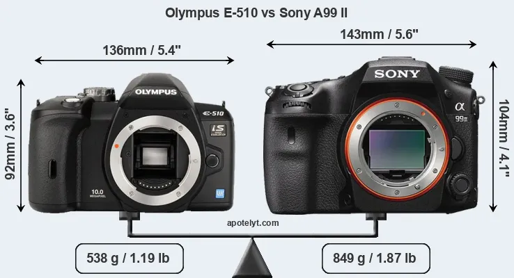 Size Olympus E-510 vs Sony A99 II