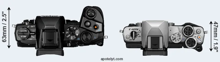 Compare E-M1 versus E-M10 II top