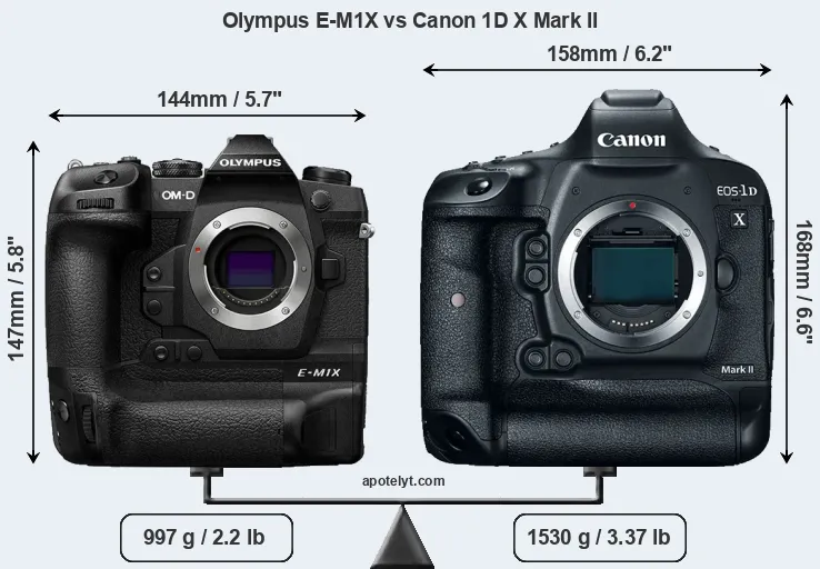 Size Olympus E-M1X vs Canon 1D X Mark II