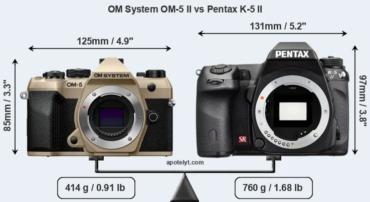 Size OM System OM-5 II vs Pentax K-5 II