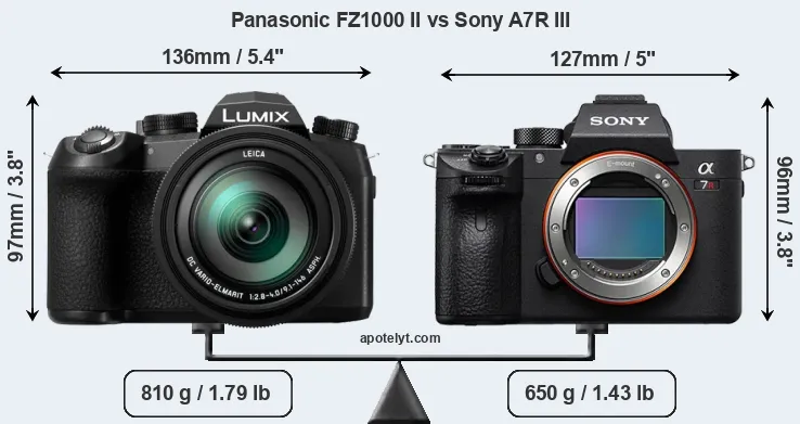 Size Panasonic FZ1000 II vs Sony A7R III