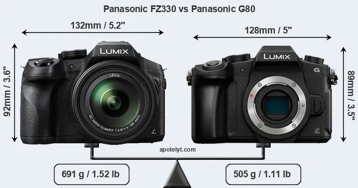 Size Panasonic FZ330 vs Panasonic G80