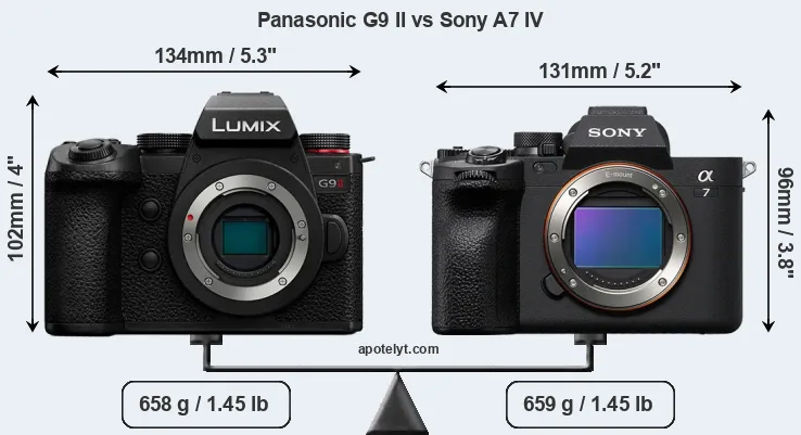 Size Panasonic G9 II vs Sony A7 IV