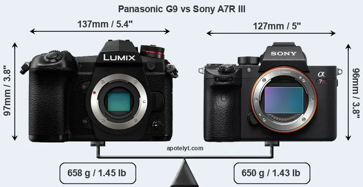 Size Panasonic G9 vs Sony A7R III