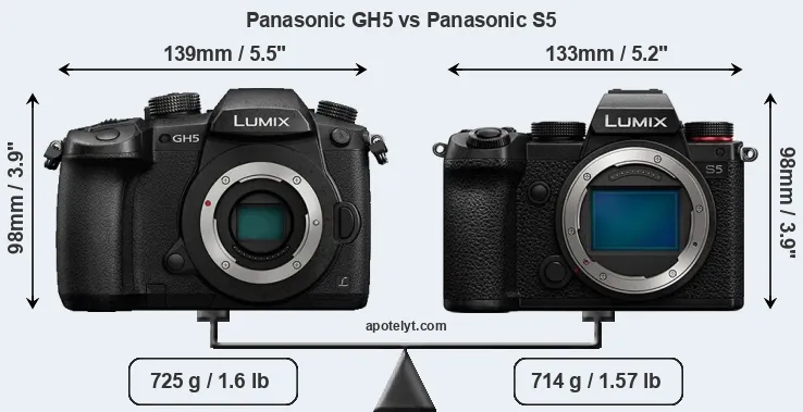 Size Panasonic GH5 vs Panasonic S5