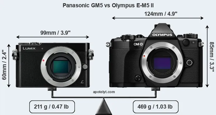 Size Panasonic GM5 vs Olympus E-M5 II