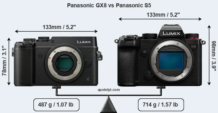 Size Panasonic GX8 vs Panasonic S5