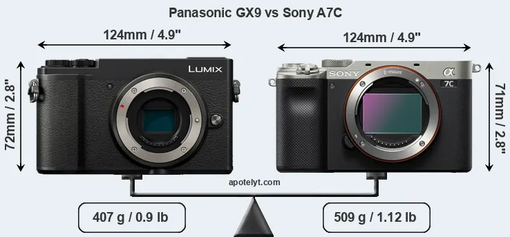 Size Panasonic GX9 vs Sony A7C
