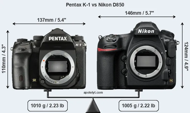 Size Pentax K-1 vs Nikon D850