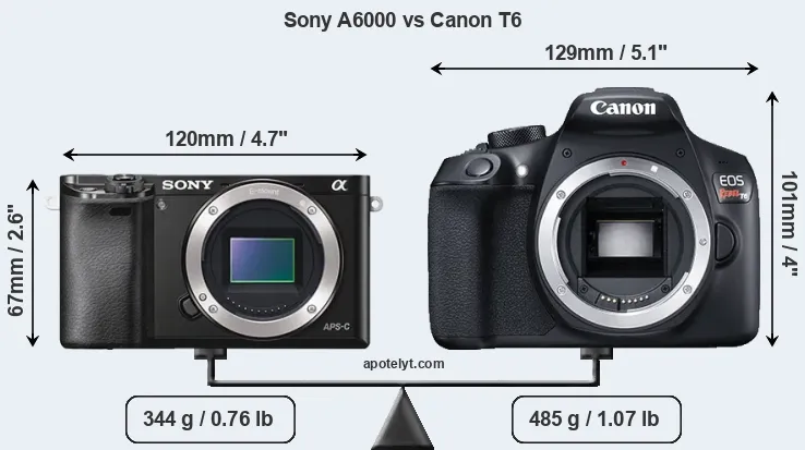 Size Sony A6000 vs Canon T6