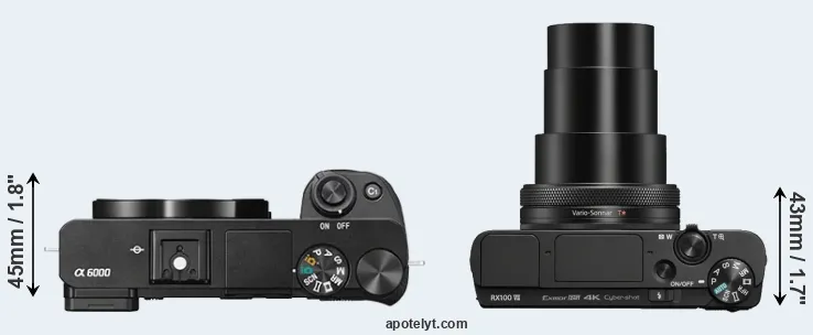 Compare A6000 versus RX100 VII top