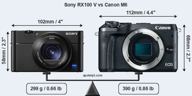 Size Sony RX100 V vs Canon M6